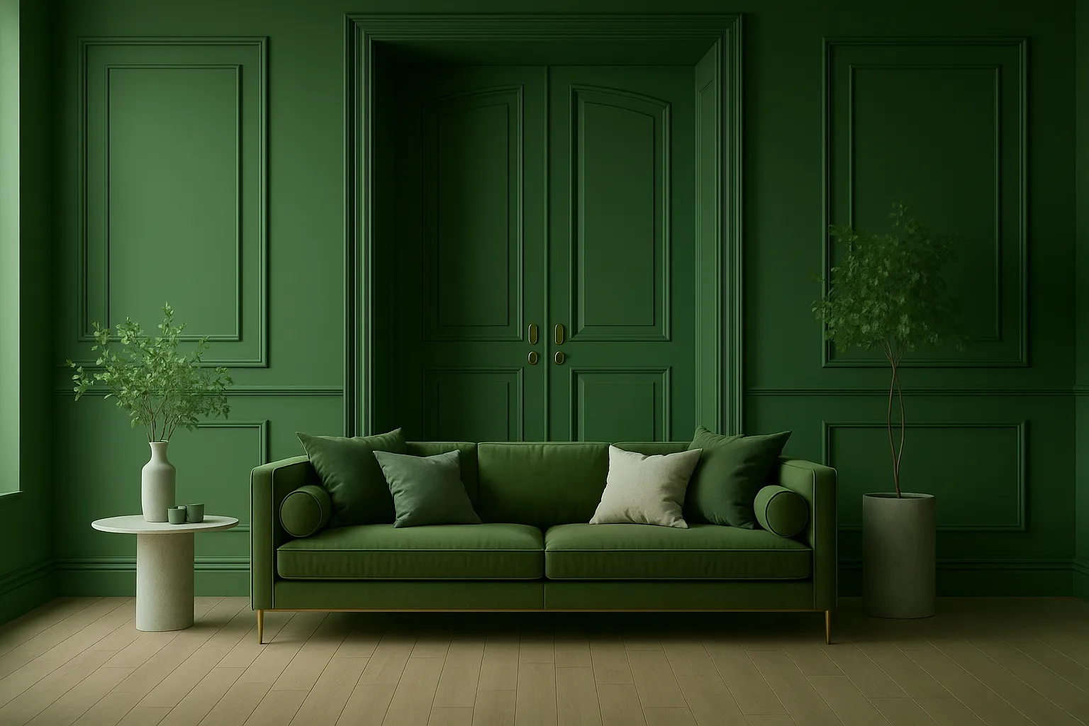 Green room interior painting